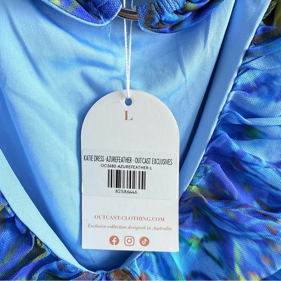 NWT OUTCAST CLOTHING KATIE STRAPLESS MINI DRESS AZURE FEATHER L Mesh Ruffle Y2K - Picture 7 of 15